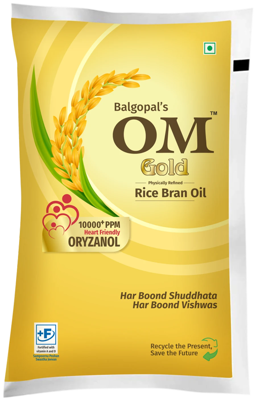 Om Gold Rice Bran Oil | 800 gm Pouch
